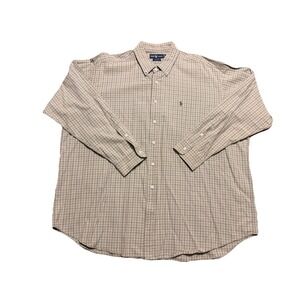 Ralph Lauren Vintage Blake Tan Check Plaid Long Sleeve Button Up Shirt Size XXL
